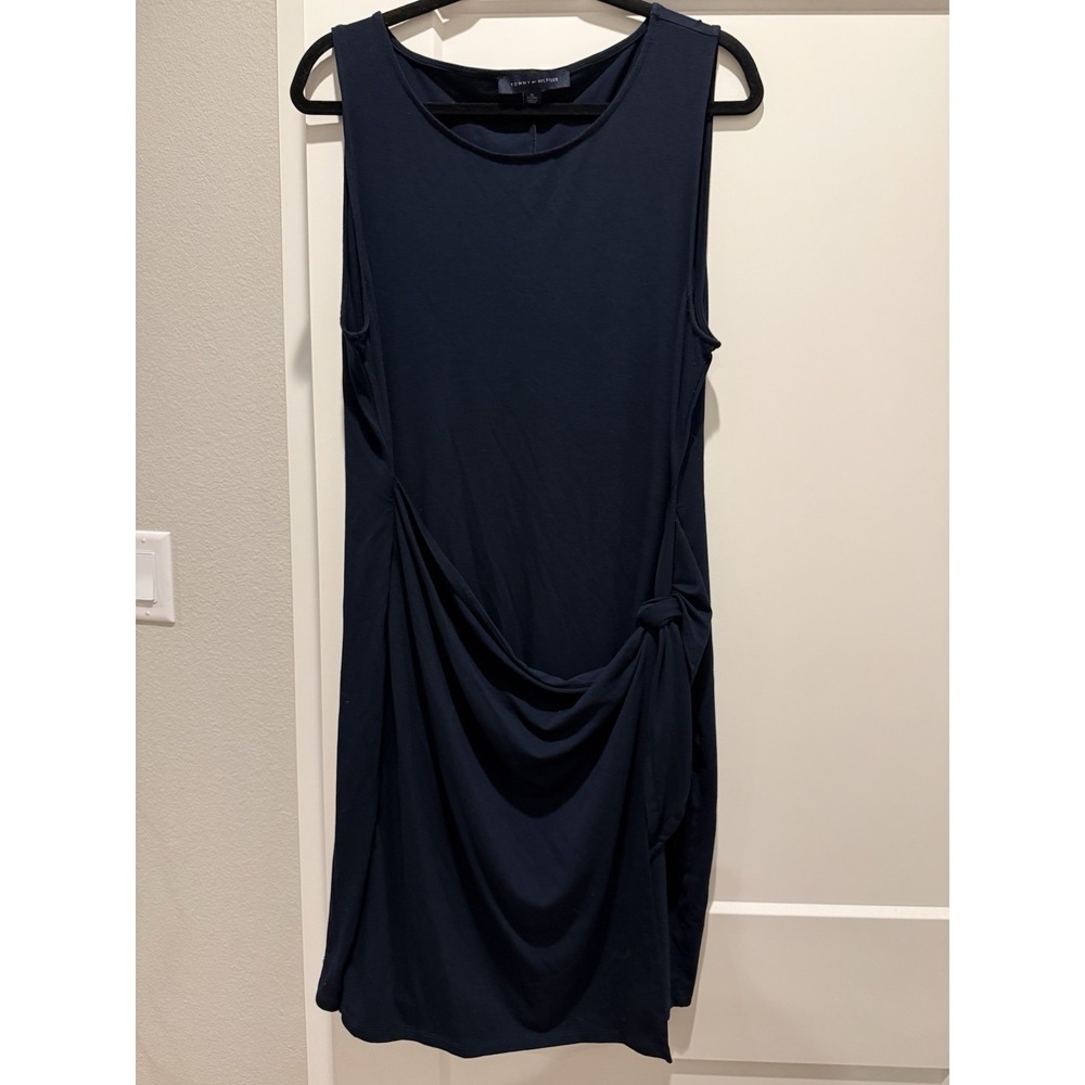 Tommy Hilfiger Sleeveless Tie Accent Knit Tank Dress Navy Blue XL Knee Length